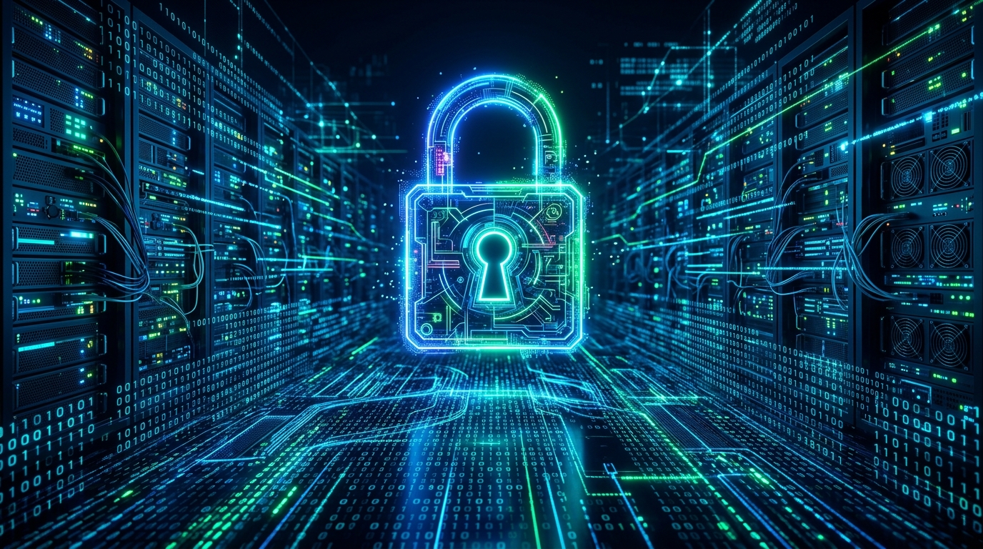 Digital padlock representing database security